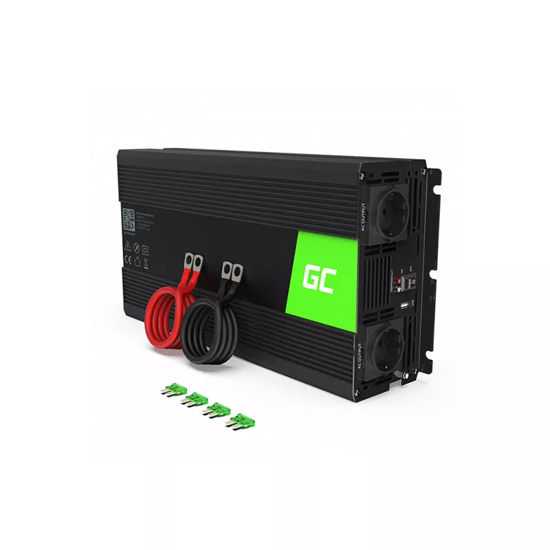 Green Cell - Įtampos keitiklis Inverteris 12V į 230V 1500W/3000W Gryna sinusinė banga