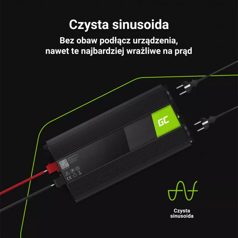 Green Cell - Įtampos keitiklis Inverteris 12V į 230V 1500W/3000W Gryna sinusinė banga