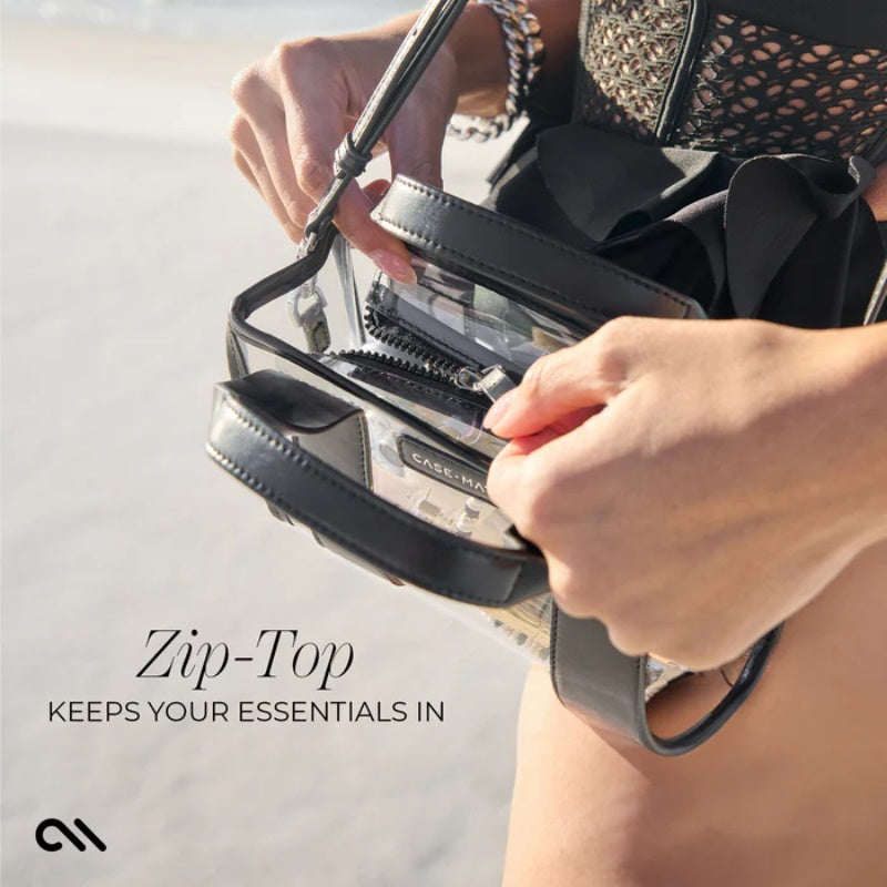 Case-Mate Mini rankinė - Neperšlampama rankinė ant peties (Vidurnakčio juoda/Permatoma)