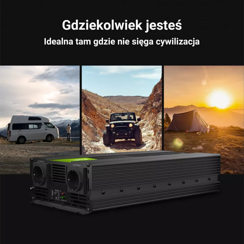 Green Cell - Įtampos keitiklis Inverteris 12V į 230V 1500W/3000W Gryna sinusinė banga
