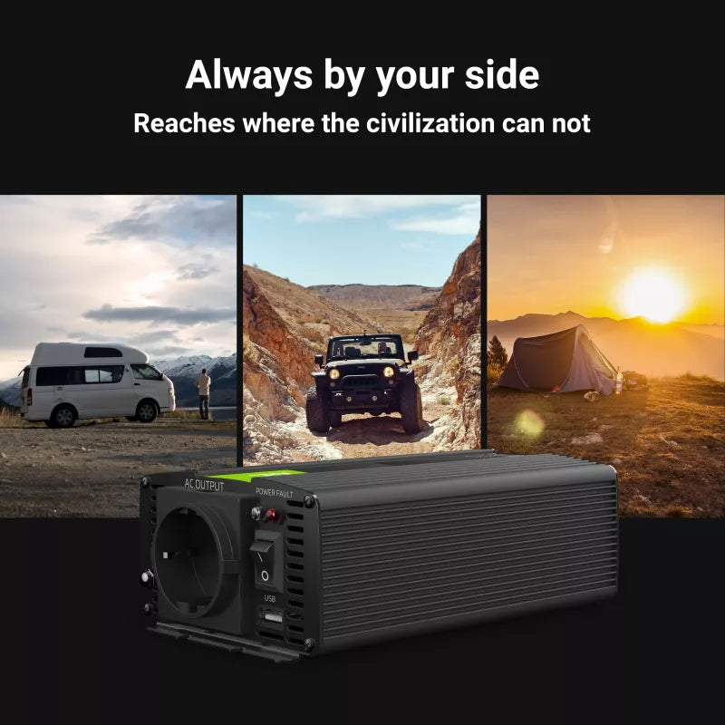 Įtampos keitiklis invertorius 12V į 230V 1000W/2000W su gryna sinuso banga - Green Cell