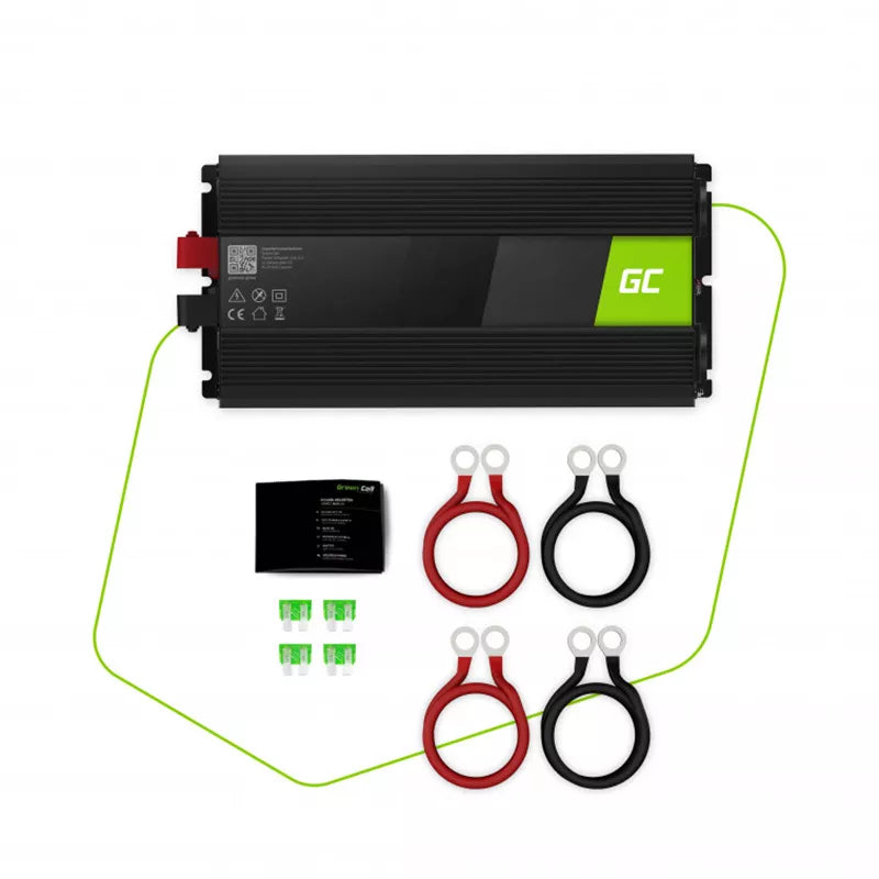 Green Cell - Įtampos keitiklis Inverteris 12V į 230V 1500W/3000W Gryna sinusinė banga