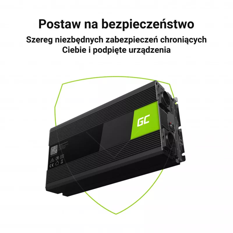 Green Cell - Įtampos keitiklis Inverteris 12V į 230V 1500W/3000W Gryna sinusinė banga