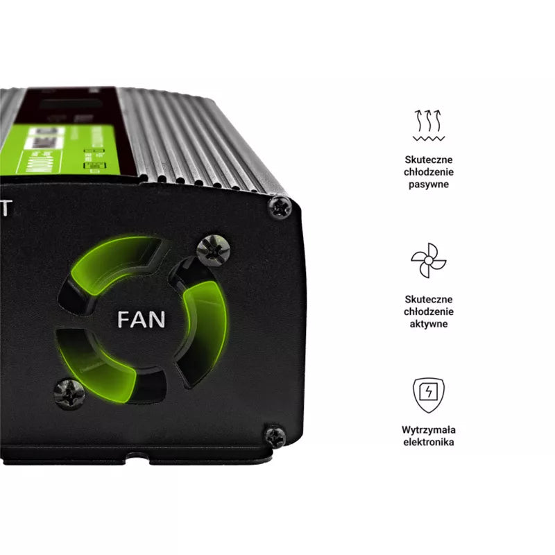 Green Cell - Maitinimo invertorius su LCD ekranu, 12V į 230V, 500W/1000W, grynosios sinusės bangos