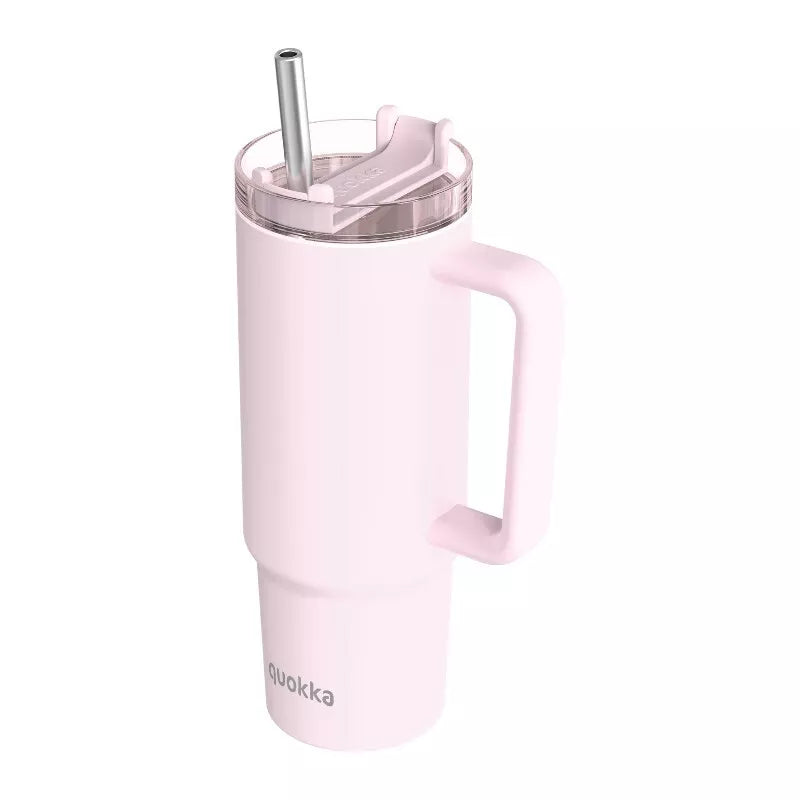 Quokka Stream - Nerūdijančio plieno 950 ml terminis puodelis su šiaudeliu (šviesiai rožinė)