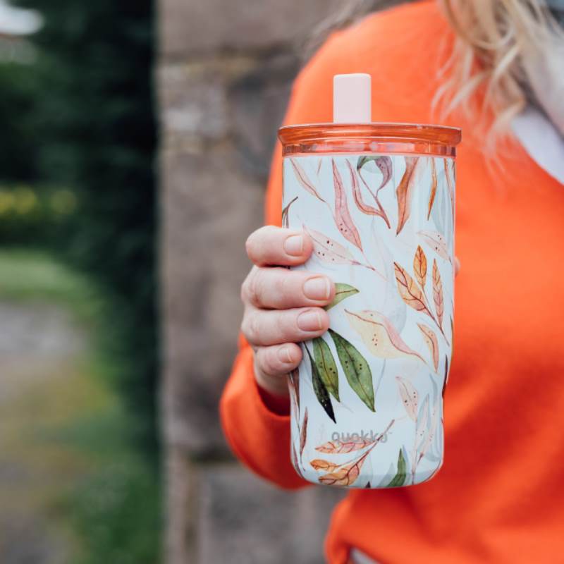 Quokka Mist - Termo puodelis su šiaudeliu iš nerūdijančio plieno, 720 ml (Krentantys lapai)