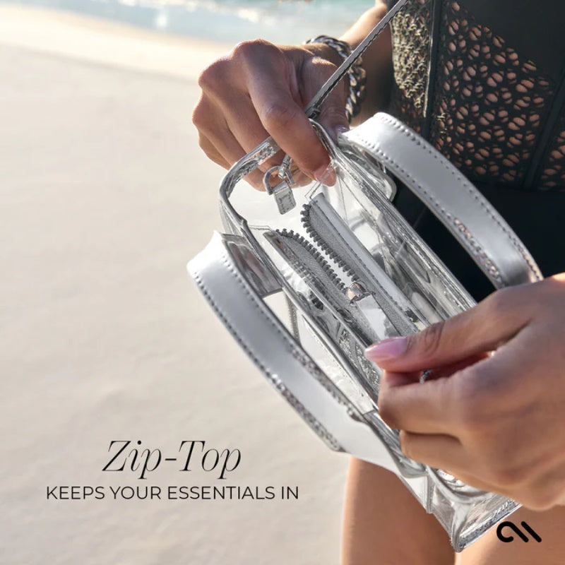 Case-Mate Mini rankinė – Vandeniui atspari petinė rankinė (Sidabrinis chromas/Skaidri)