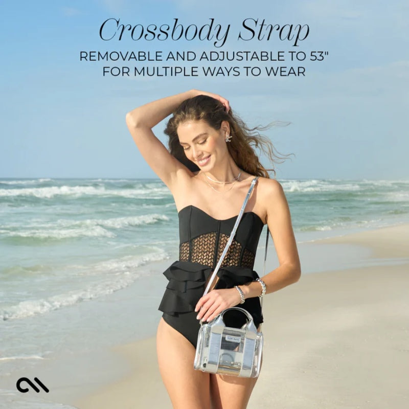 Case-Mate Mini rankinė – Vandeniui atspari petinė rankinė (Sidabrinis chromas/Skaidri)