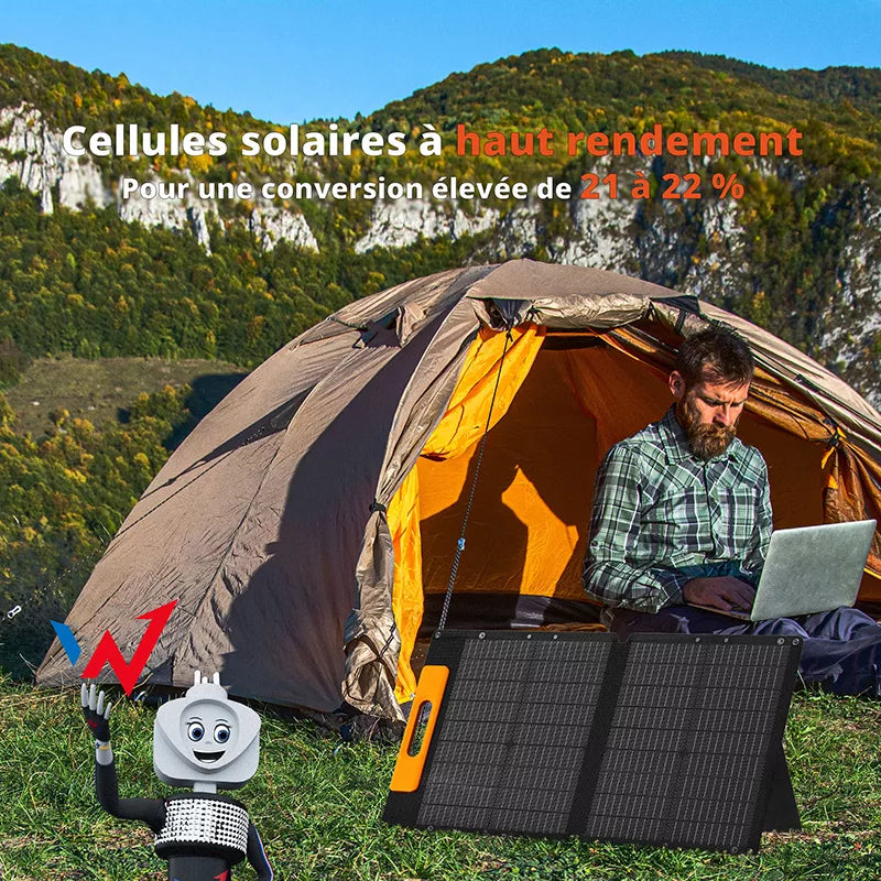 Wonder Ws60 - 60W saulės kolektorius su USB-C PD 30W ir USB-A QC 18W jungtimis (Juodas)