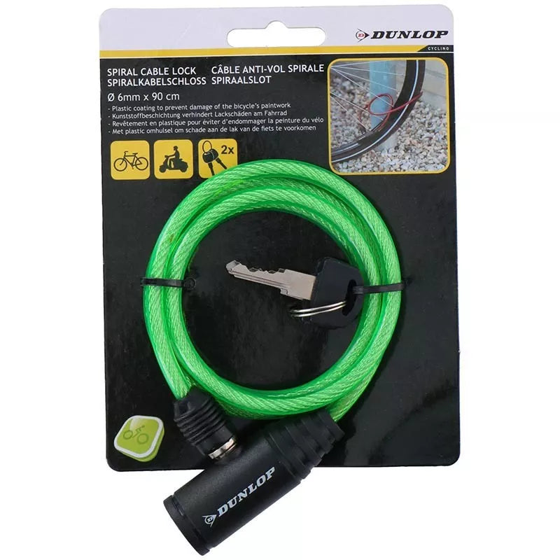 Dunlop - Spiralinis dviračio užraktas su raktu (Žalias)