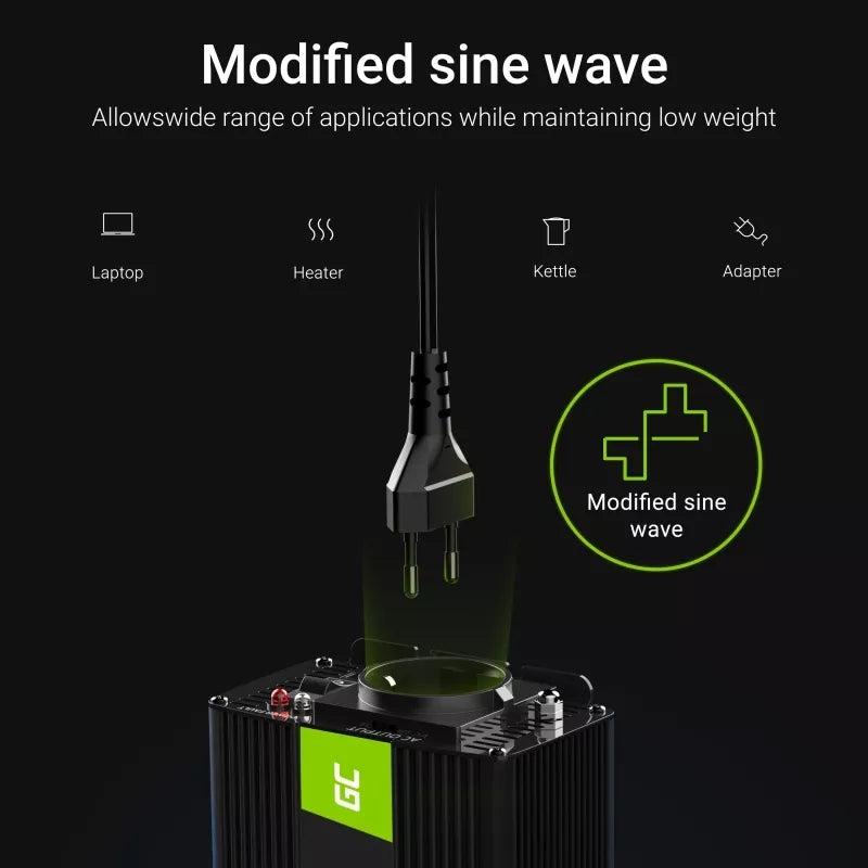 Green Cell Įtampos keitiklis Inverteris 12V į 230V 500W / 1000W Modifikuota sinusinė banga