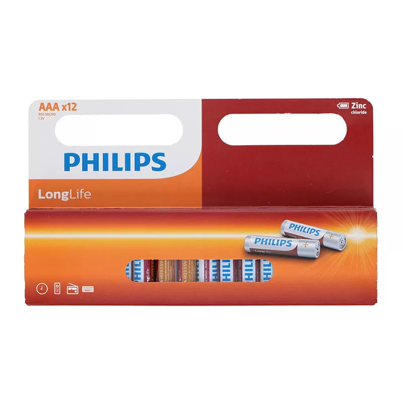 Philips LongLife – AAA / R03 1.5V cinko baterijų rinkinys, 12 vnt.