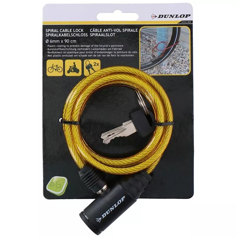 Dunlop - Rakinamas spiralinis dviračio užraktas (Geltonas)
