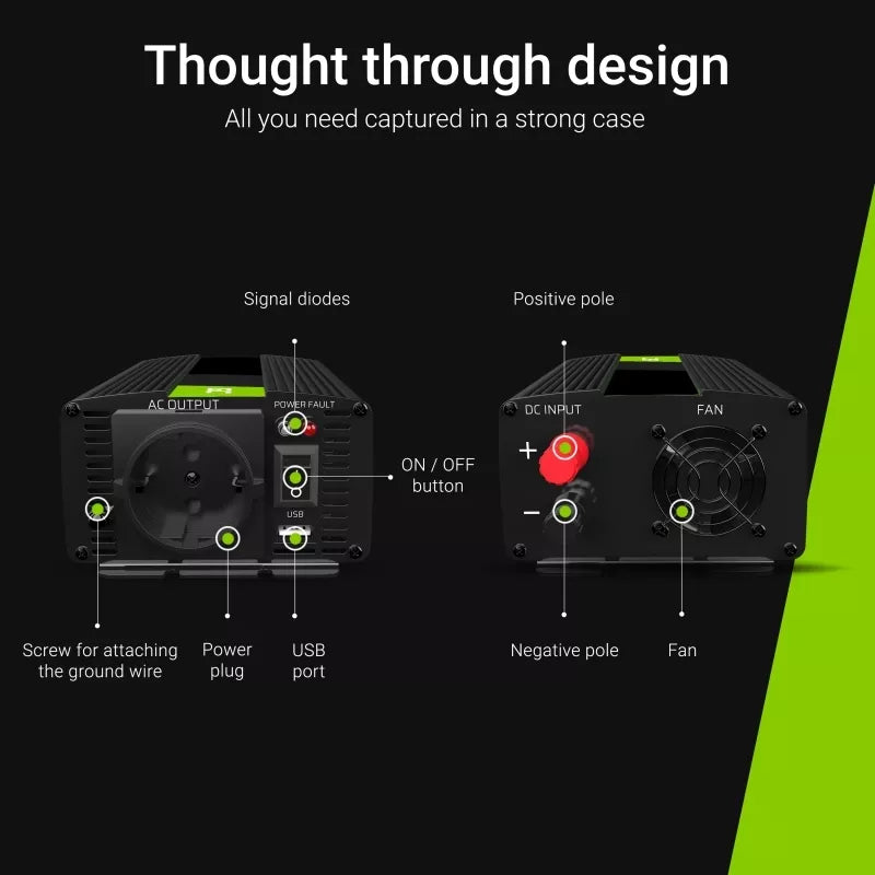 Green Cell Įtampos keitiklis Inverteris 12V į 230V 500W / 1000W Modifikuota sinusinė banga