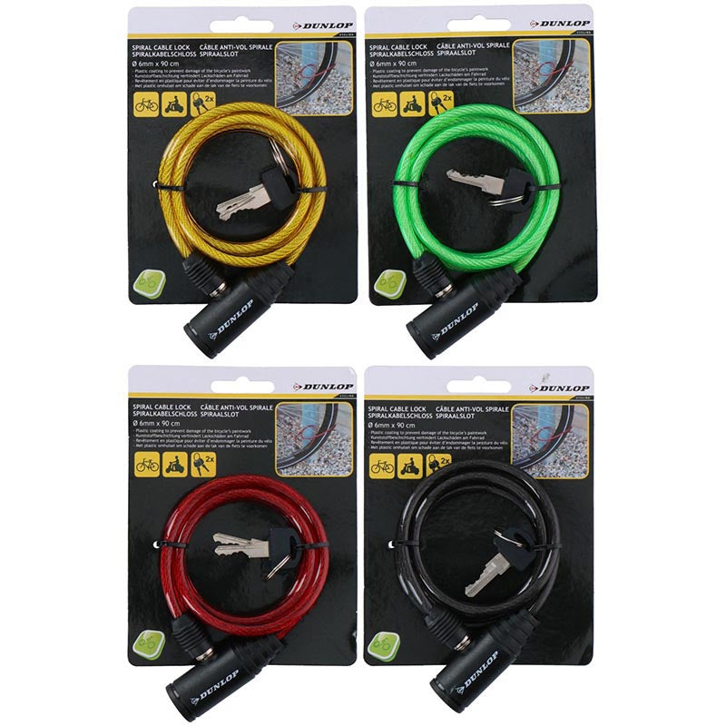 Dunlop - Rakinamas spiralinis dviračio užraktas (Geltonas)