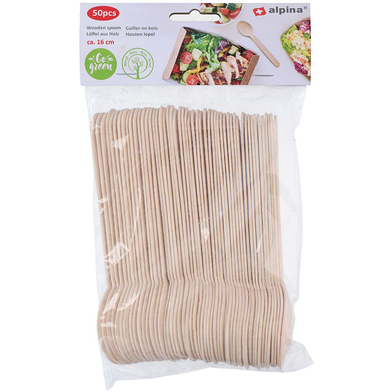 Alpina - Vienkartiniai mediniai šaukštai 16 cm, 50 vnt.