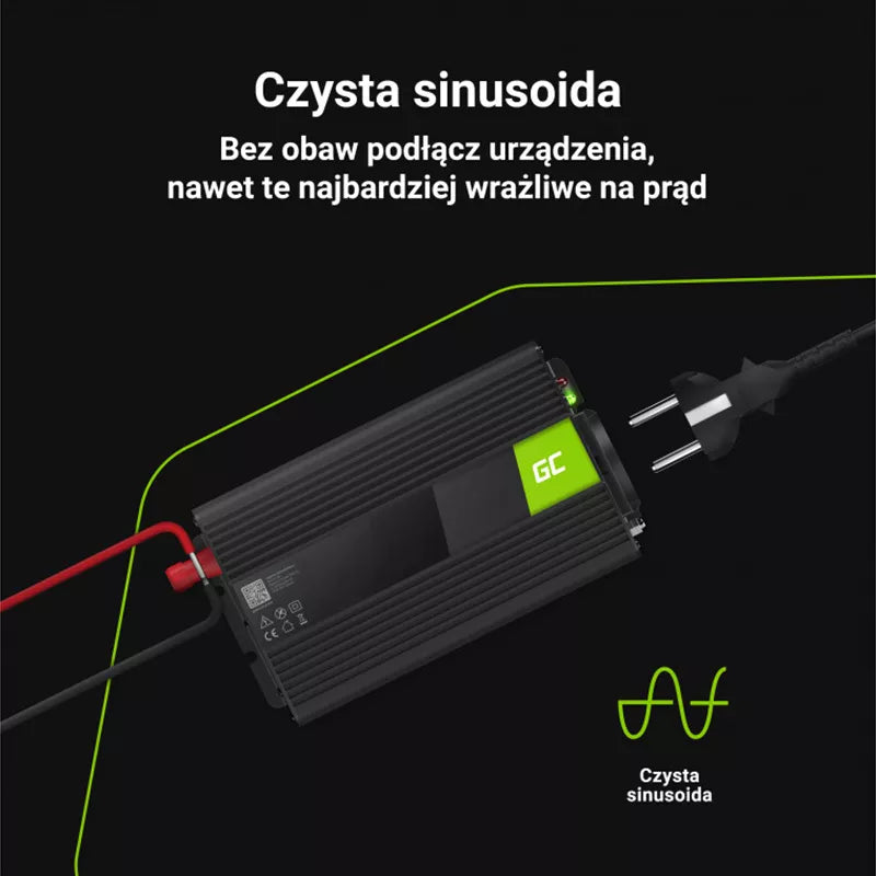 Green Cell - Įtampos keitiklis Inverteris 24V į 230V 1000W/2000W su gryna sinusoidė