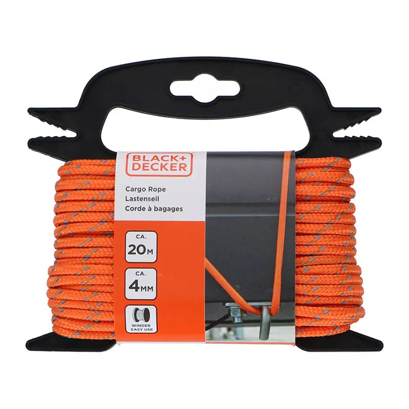 Black&Decker – Transportavimo virvė su atspindinčiais elementais + vyniotuvas 4mm / 20m