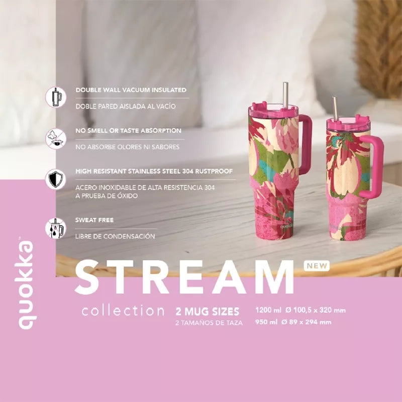 Quokka Stream - Nerūdijančio plieno termo puodelis 950 ml su šiaudeliu (Grafito)