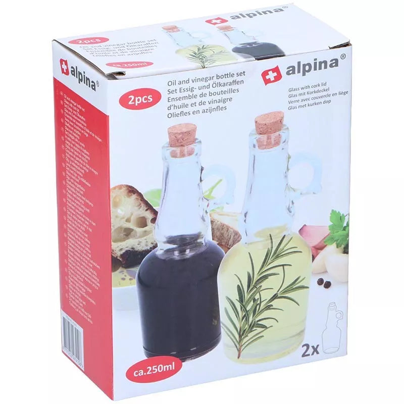 Alpina - Stiklinis butelis su kamšteliu aliejui/actui, 250 ml, 2 vnt.