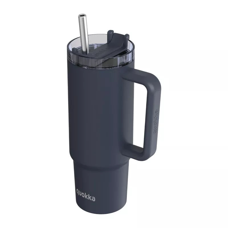 Quokka Stream - Nerūdijančio plieno termo puodelis 950 ml su šiaudeliu (Grafito)