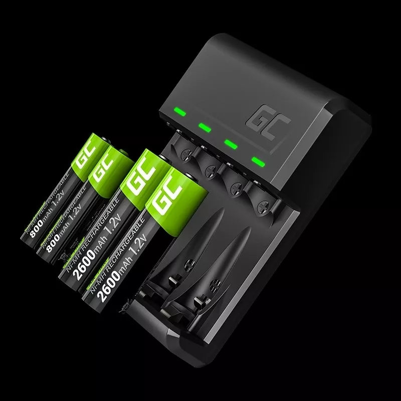 Green Cell GC VitalCharger Ni-MH AA ir AAA baterijų įkroviklis su Micro USB ir USB-C prievadu