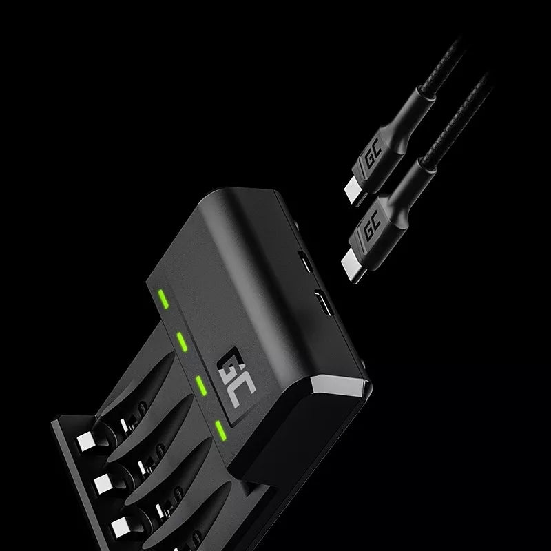 Green Cell GC VitalCharger Ni-MH AA ir AAA baterijų įkroviklis su Micro USB ir USB-C prievadu