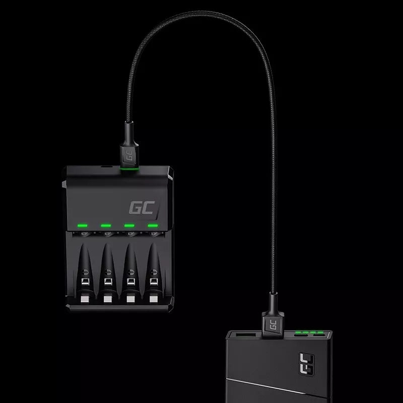 Green Cell GC VitalCharger Ni-MH AA ir AAA baterijų įkroviklis su Micro USB ir USB-C prievadu