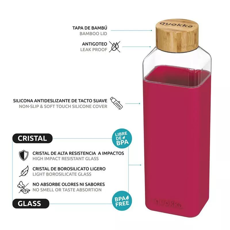 Quokka Storm - Apvalus 700ml stiklinis butelis su silikoniniu užvalkalu (Kaštoninė)