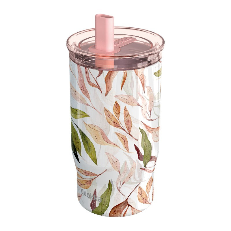 Quokka Mist - Termo puodelis su šiaudeliu iš nerūdijančio plieno, 720 ml (Krentantys lapai)