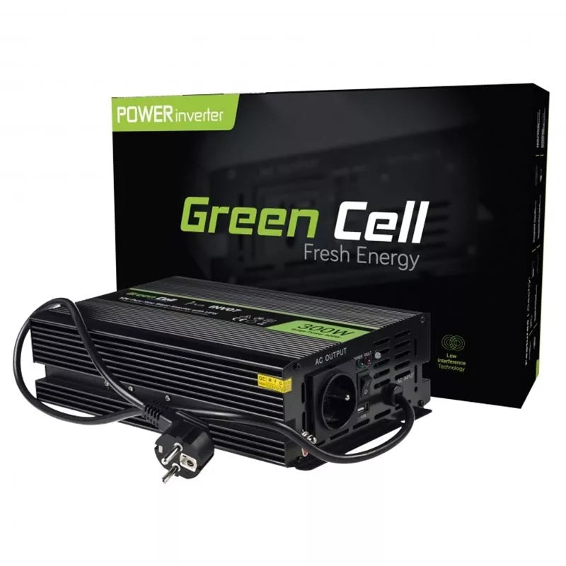 Green Cell - Įtampos keitiklis Inverteris su UPS funkcija, 12V į 230V, gryna sinusoidė, 300W / 600W, skirtas centrinio šildymo siurbliui