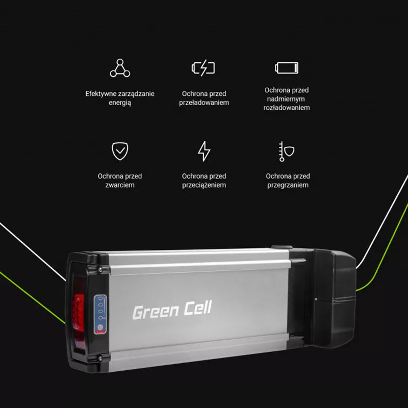 Green Cell - Elektrinio dviračio akumuliatorius su įkrovikliu 36V 12Ah 432Wh Li-Ion RCA