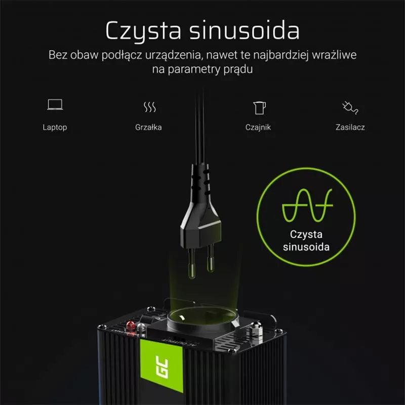 Green Cell - Įtampos keitiklis Inverteris su UPS funkcija, 12V į 230V, gryna sinusoidė, 300W / 600W, skirtas centrinio šildymo siurbliui