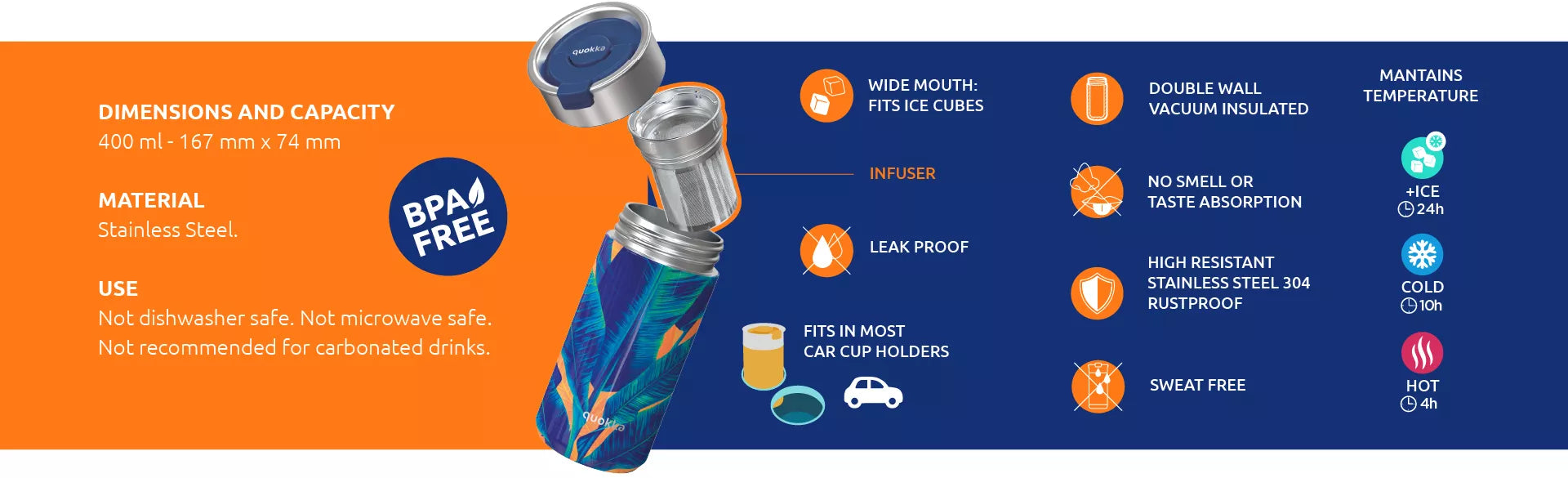 Quokka Boost - Nerūdijančio plieno termo puodelis 400 ml (Egzotinė rožinė)