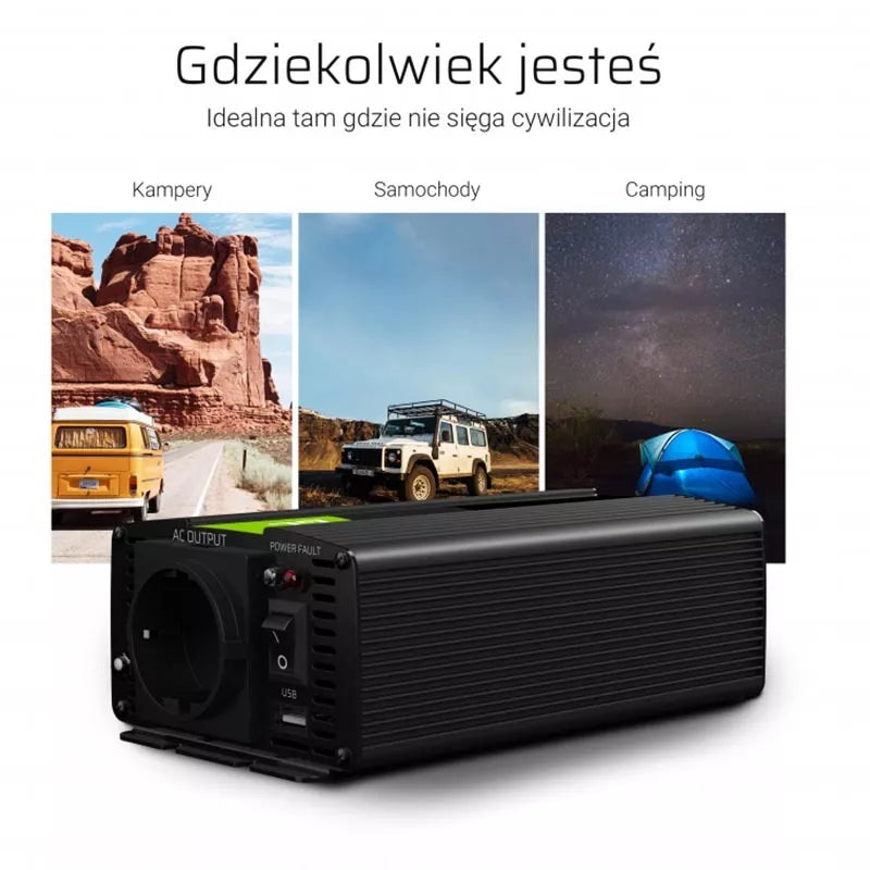 Green Cell - Įtampos keitiklis Inverteris su UPS funkcija, 12V į 230V, gryna sinusoidė, 300W / 600W, skirtas centrinio šildymo siurbliui