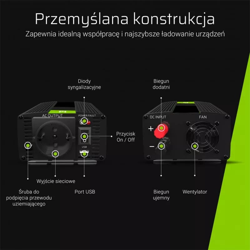 Green Cell - Įtampos keitiklis Inverteris su UPS funkcija, 12V į 230V, gryna sinusoidė, 300W / 600W, skirtas centrinio šildymo siurbliui