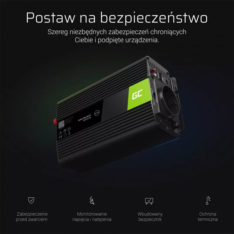 Green Cell - Įtampos keitiklis Inverteris su UPS funkcija, 12V į 230V, gryna sinusoidė, 300W / 600W, skirtas centrinio šildymo siurbliui