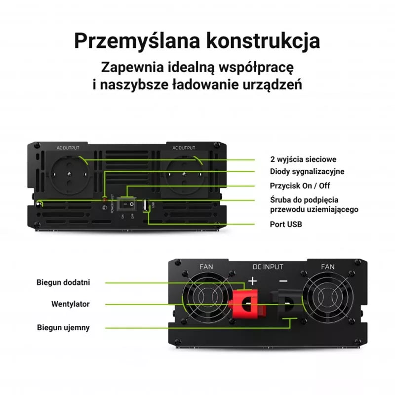 Green Cell - Įtampos keitiklis Inverterius 12V į 230V 2000W / 4000W Modifikuota sinusinė banga
