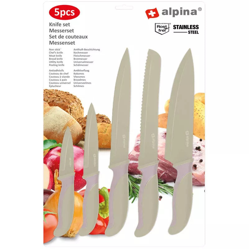 Alpina – Smėlio spalvos nerūdijančio plieno peilių rinkinys