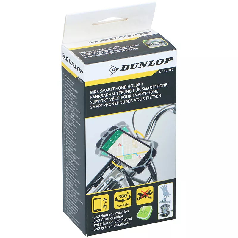 Dunlop - Sukamas dviračio laikiklis telefonui, 10-15 cm (juodas)