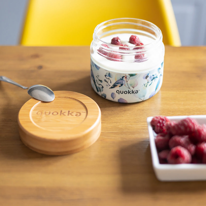 Quokka Deli Maisto Indelis - Stiklinis maisto konteineris / priešpiečių dėžutė 500 ml (Mėlynos gamtos)