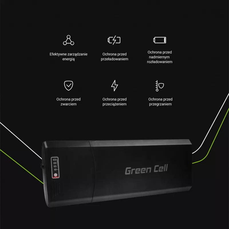 Green Cell – E-dvirčio akumuliatorius su įkrovikliu 36V 12Ah 432Wh Li-jonų 5.5x2.1mm