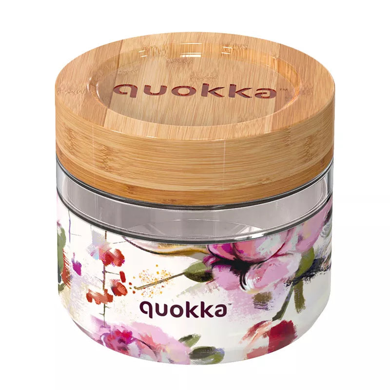 Quokka Deli maisto indelis – stiklinis maisto konteineris / pietų dėžutė 500 ml (Tamsios gėlės)