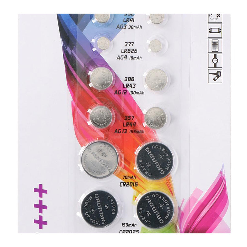 Grundig - Šarminių monetinio tipo baterijų rinkinys AG / CR, 14 vnt.