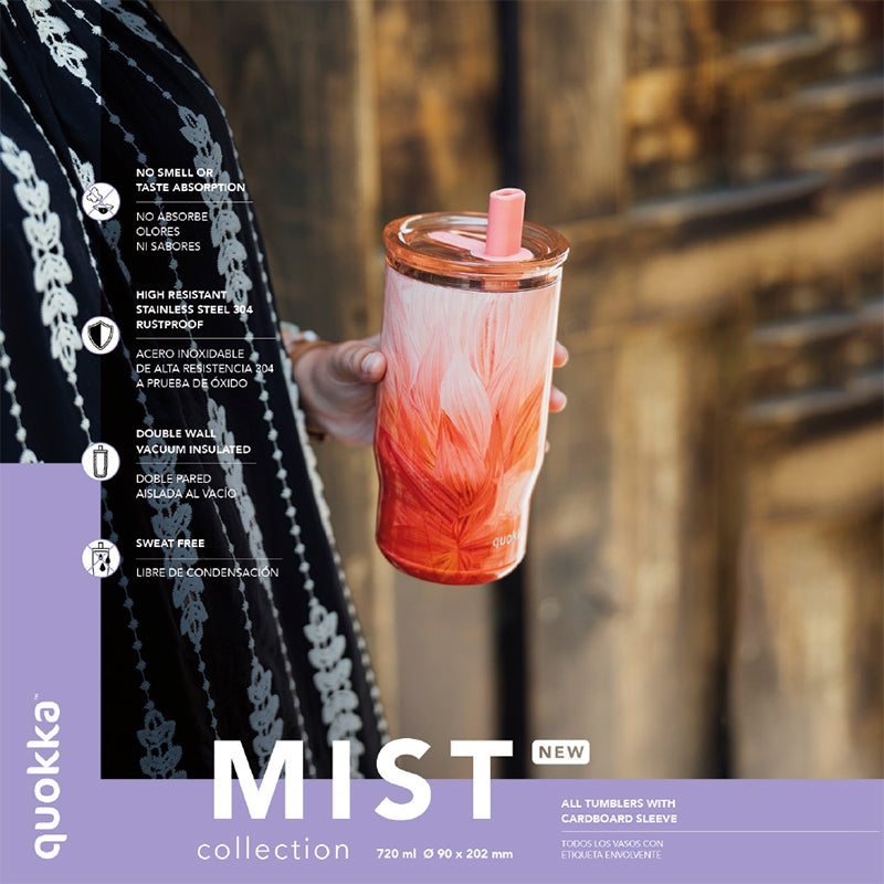 Quokka Mist - Termo puodelis su šiaudeliu iš nerūdijančio plieno, 720 ml (Krentantys lapai)