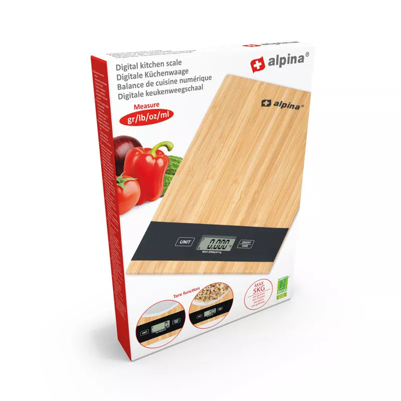 Alpina – Skaitmeninės bambukinės virtuvinės svarstyklės 5 kg
