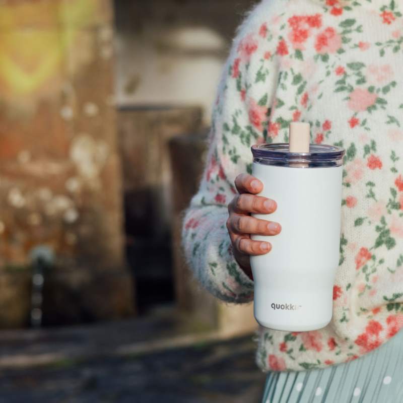 Quokka Mist - Termo puodelis iš nerūdijančio plieno su šiaudeliu, 720 ml (Dramblio kaulo spalvos)