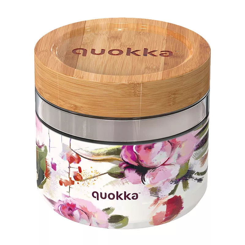 Quokka Deli Maisto indelis – stiklinis maisto indas / pietų dėžutė 820 ml (Tamsios gėlės)