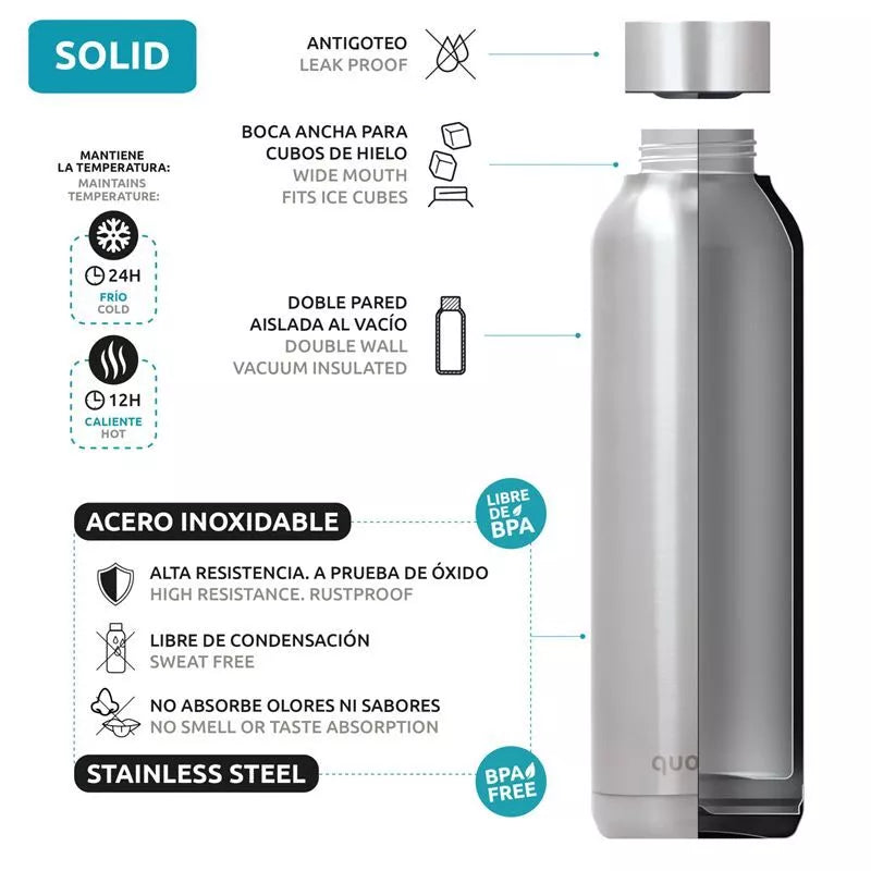 Quokka Solid – nerūdijančio plieno dvigubos sienelės su vakuuminės izoliacijos technologija, nešiojamas termosas 510 ml (Intensyvios juodos spalvos)