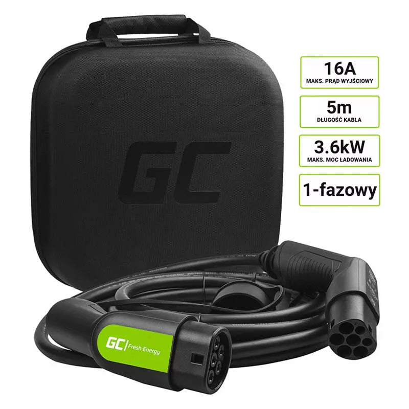 Green Cell GC Tipo 2 kabelis, 3,6 kW, 5 m, skirtas elektromobilių (EV) / įkraunamų hibridinių automobilių (PHEV) įkrovimui